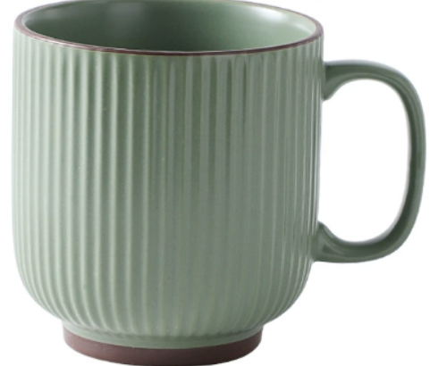 New Green ribbed ceramic coffee mug, 400 ml